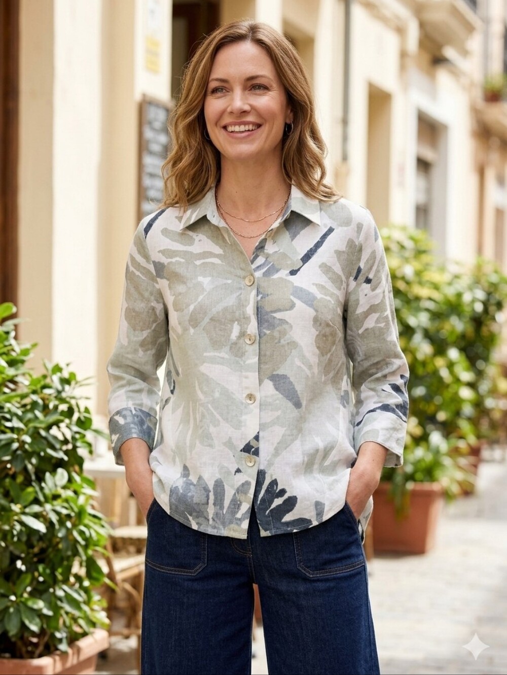 Art by Dolcezza Abstract Floral Button-Down Shirt Linen Blend OVERSIZE